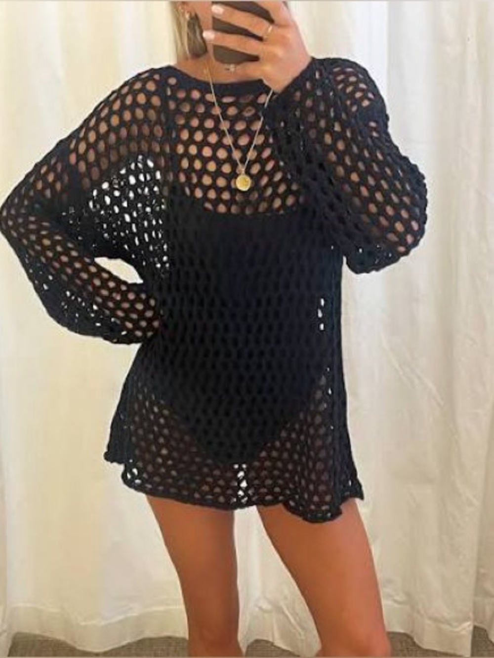 Zulu & Zephyr Black Crochet Pullover Top